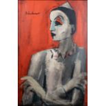 Carl Adolph Büchner (South African 1921-2003) HARLEQUIN ON ORANGE signed oil on board 90 by 59cm