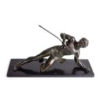 AFTER SALVATORE MELANI (1902-1934) BRONZE SCULPTURE A HUNTER Signed, S. Melani, made in Belgium,