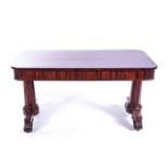 A VICTORIAN MAHOGANY TEA TABLE With rectangular plain top, raised on octagonal pillars and