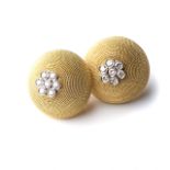 A PAIR OF DIAMOND EARRINGS Claw-set to the central floral design, with 14 round brilliant-cut