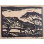 Walter Whall Battiss (South African 1906-1982) NEAR PELINDABA TVL. linocut, signed and titled in the