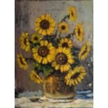 Wessel Marais (South African 1935-2009) STILL LIFE WITH SUNFLOWERS signed oil on canvas laid down on