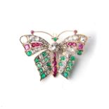 A GEM-SET BUTTERFLY BROOCH Claw-set to the centre with an old-cut diamond, embellished on the side