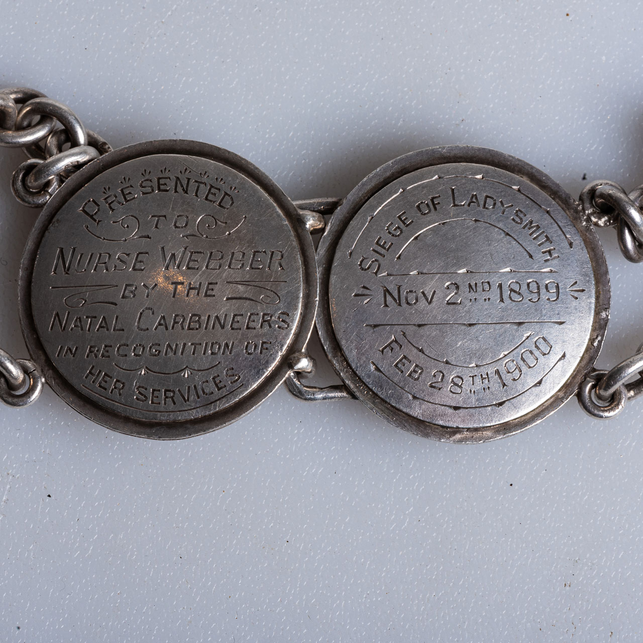 SILVER 1903 NURSES BELT Issued post war by the Natal Carbineers for the Seige of Ladysmith, Issued - Image 2 of 2