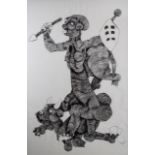 Nathaniel Mokgosi (South African 1946-) WARRIOR WITH BEAST signed and dated 74 ink on paper 133 by