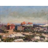 Edward Roworth (South African 1880-1964) BEACH DWELLINGS signed oil on board 30 by 38,5cm