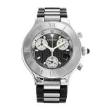 A UNISEX CARTIER CHRONOGRAPH WRISTWATCH Reference no. W10125U2, the circular black dial with baton