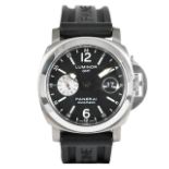 A GENTLEMAN’S PANERAI LUMINOR GMT WRISTWATCH Reference no. PAM00161, the circular black dial with