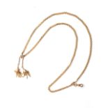 A GOLD CHAIN 14ct woven plated-link design, 55cm long with tassels and fisherman’s clasp