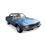 A 1979 MERCEDES-BENZ 450SL Diamond blue metallic with tan MB-tex interior. A delightful roadster