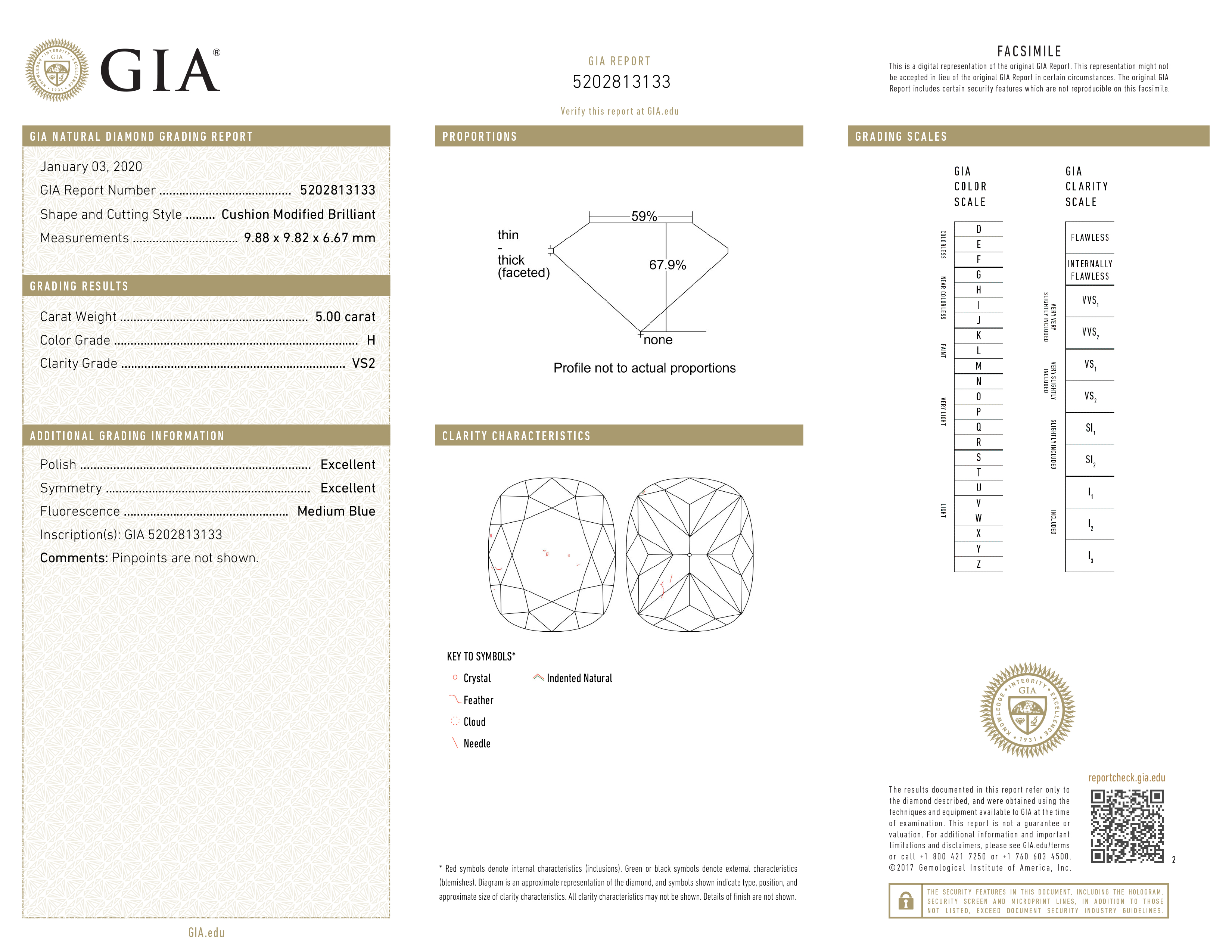 A 5.00 CARAT CUSHION-CUT DIAMOND The cushion-cut diamond accompanied by a GIA certificate no. - Image 2 of 2