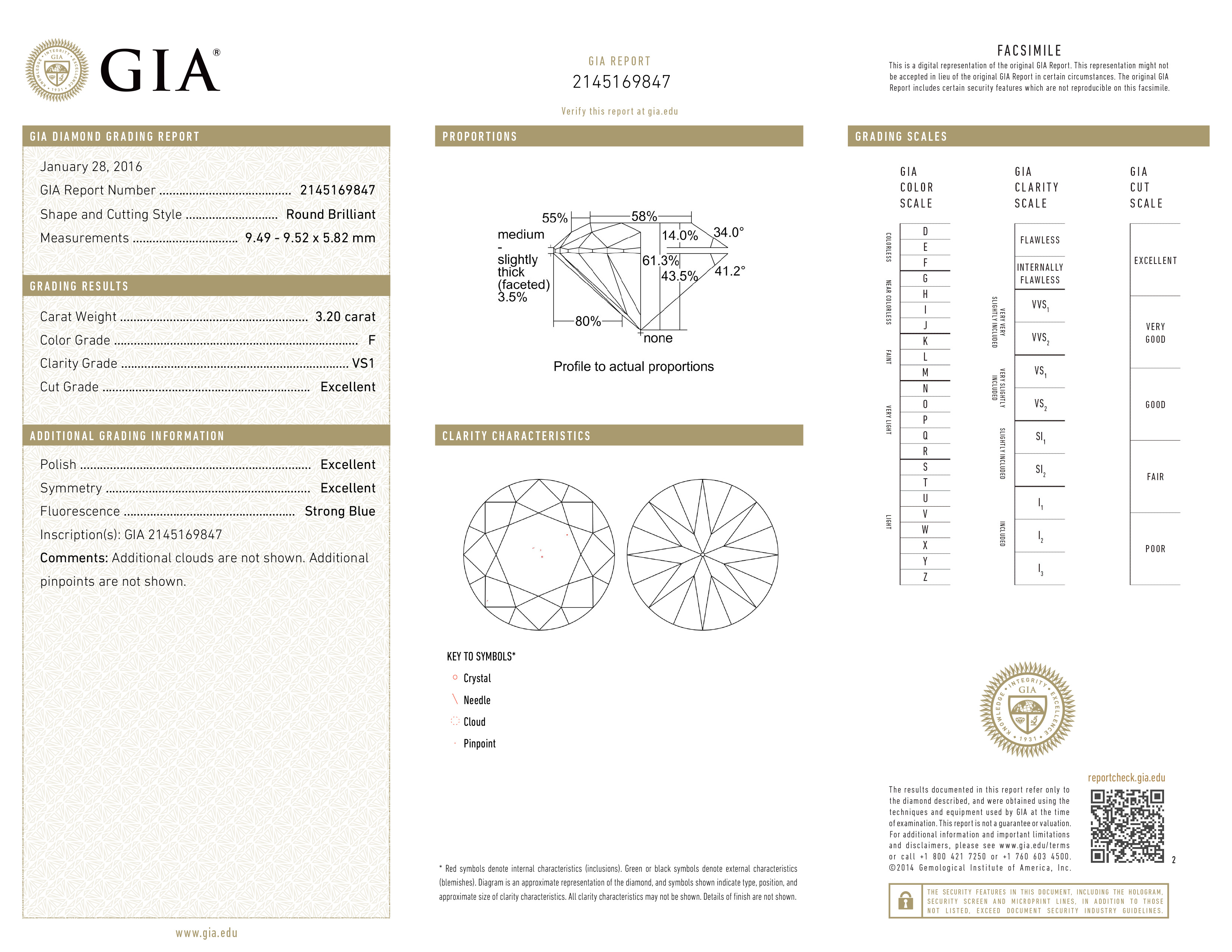A 3.20 CARAT ROUND DIAMOND The round brilliant-cut diamond accompanied by a GIA certificate no. - Image 2 of 2