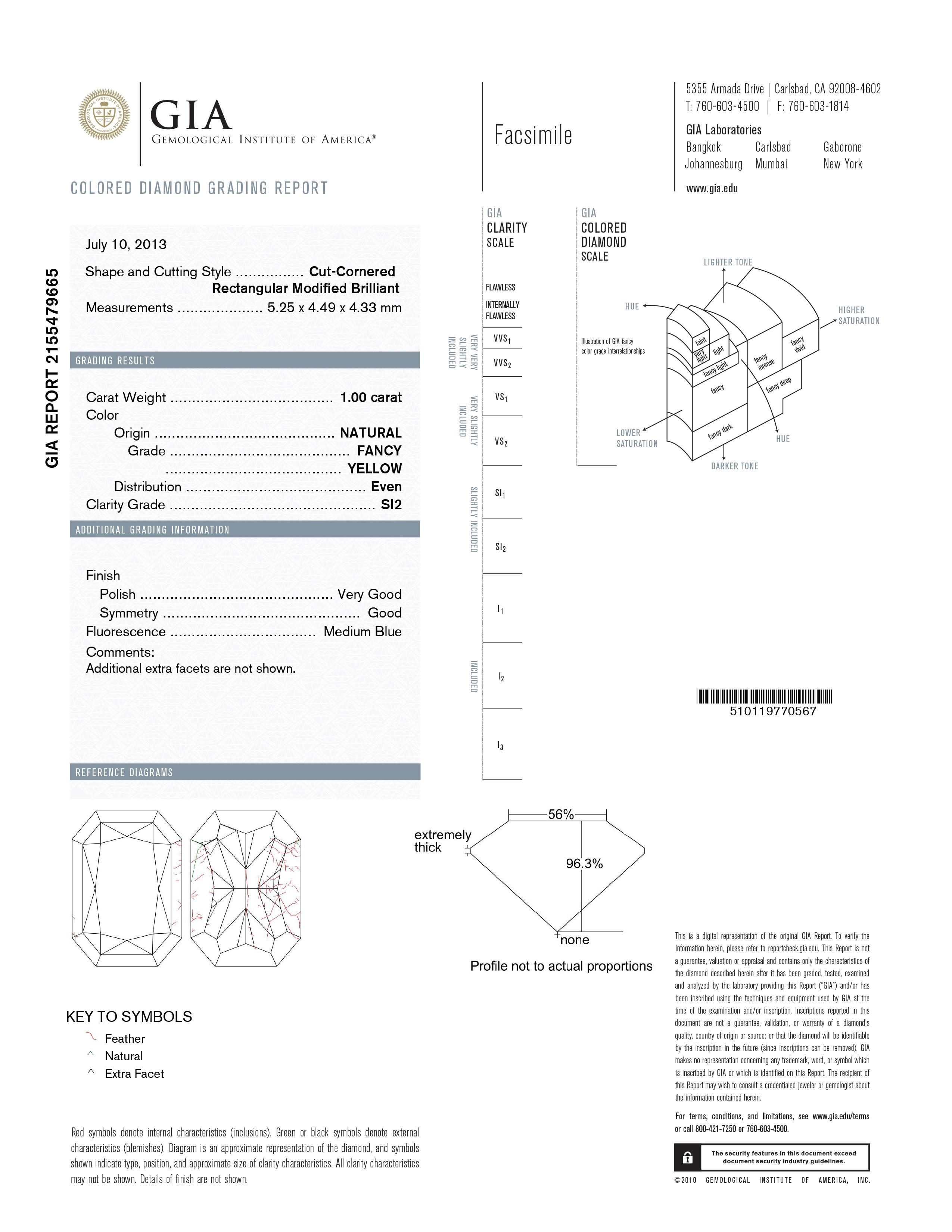 TWO 1.00 CARAT CUT-CORNERED RECTANGULAR FANCY YELLOW DIAMONDS Each accompanied by GIA certificate - Image 2 of 2