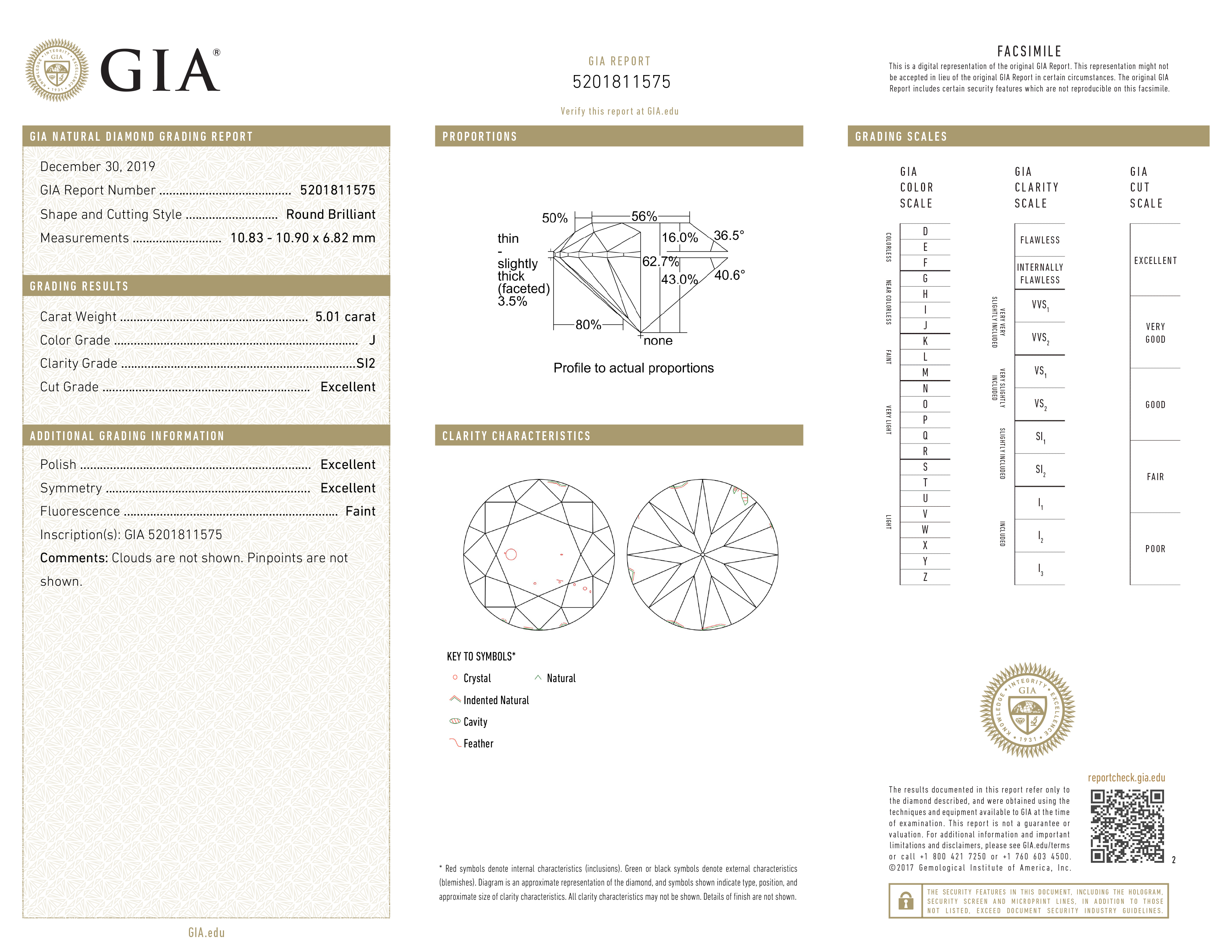 A 5.01 CARAT ROUND DIAMOND The round brilliant-cut diamond accompanied by a GIA certificate no. - Image 2 of 2