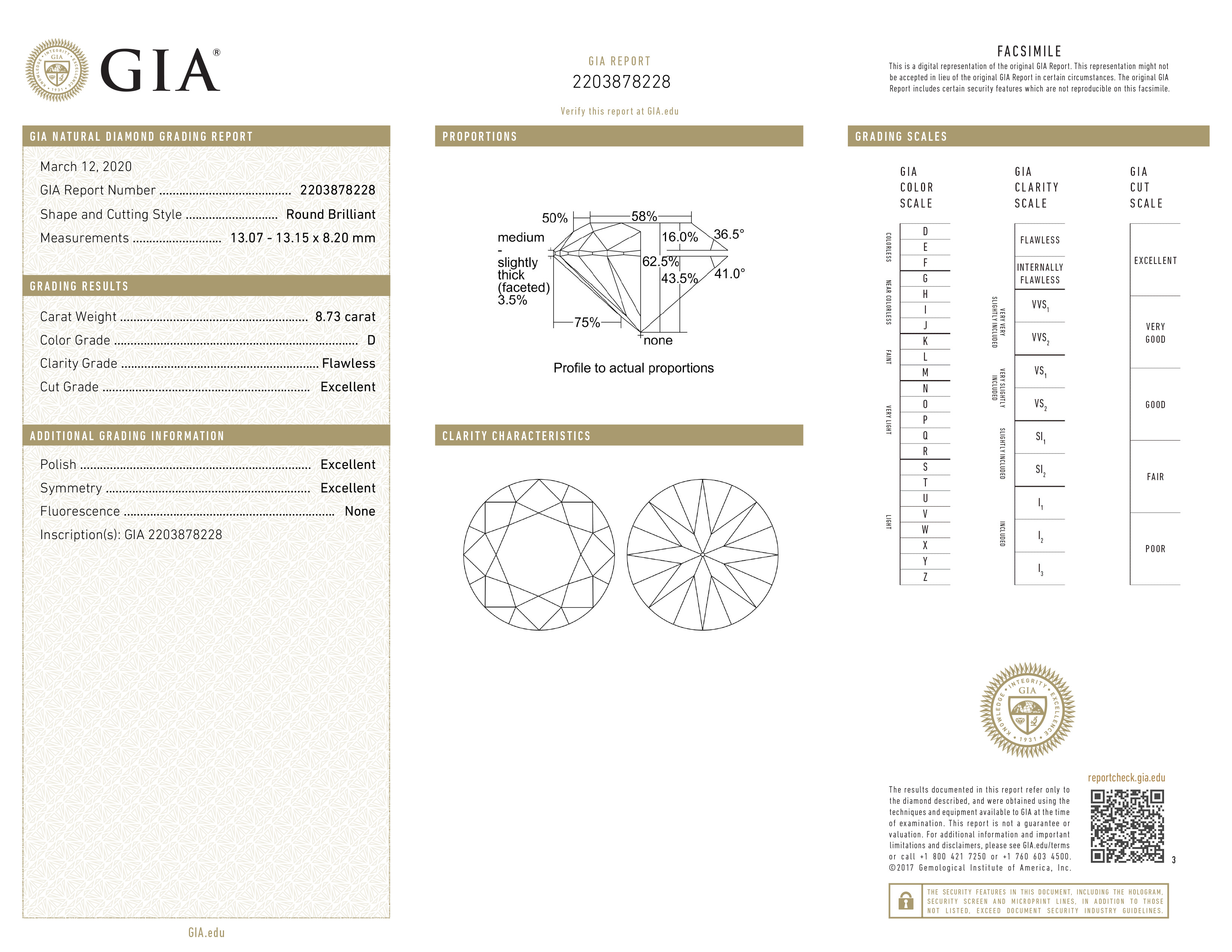 AN 8.73 CARAT ROUND DIAMOND The round brilliant-cut diamond accompanied by a GIA certificate no. - Image 2 of 2