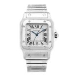 A UNISEX STAINLESS STEEL WRISTWATCH, CARTIER SANTOS Reference no. W20060D6, quartz, the square white