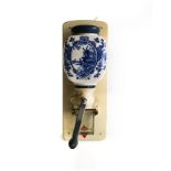 A DELFT STYLE COFFEE BEAN GRINDER Blue and white with windmill scenery, coffee bean holder,