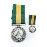 AN SANDF CLOSURE COMMEMORATIVE MEDAL AND MINIATURE SET Both complete with ribbons