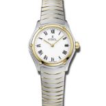 A LADY'S EBEL WATCH Model no 11630640, the circular 19mm white dial with Roman numeral hour markers,