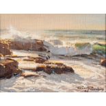 Dino Paravano (South African 1935-) SEASCAPE signed and dated 85 oil on board 13 by 17cm
