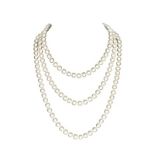 A STRAND OF FRESH WATER CULTURED PEARLS 150cm in length, no clasp