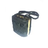 A RUCHED HANDBAG 1960s Black with crimped detail, 14cm high, 13cm wide, brass border, 2 inner