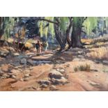 Enslin Vorster (South African 1934-) HIKERS signed oil on board 34,5 by 50cm