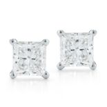 A PAIR OF DIAMOND EARSTUDS Each claw set with a princess-cut diamond weighing 1.00ct and 1.01ct