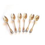 FIVE VICTORIAN FIDDLE, THREAD AND SHELL PATTERN SILVER TEASPOONS, WILLIAM CHAWNER & CO, LONDON, 1845