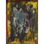 Otto Klar (South African 1908-1994) TWO AFRICAN FIGURES monotype, signed and dated 55 in pencil