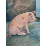 W*** M*** Deeb (South African 20th Century-) ONE BIG PIG signed acrylic and pastel on canvas laid