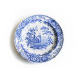 A SPODE BLUE ROOM COLLECTION 'GIRL AT WELL' PATTERN PLATE Blue and white, depicting a girl
