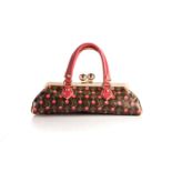 A LOUIS VUITTON LIMITED EDITION CERISE LIZARD SAC FERMOIR GM HANDBAG BY TAKASHI MURAKAMI Brown and