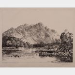 Tinus de Jongh (South African 1885-1942) BERG RIVER, SWELLENDAM etching, signed and inscribed with
