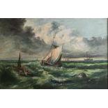 J*** White (British 19th Century-) SHIPS ON A STORMY SEA signed oil on canvas 50 by 75cm
