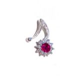 A RUBY PENDANT Claw set to the centre with a round brilliant cut ruby weighing approximately 0,30