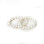 TWO FRESHWATER CULTURED PEARL BRACELETS 19cm in length, 8mm round, no clasp