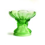 AN ART DECO STYLE VASE Moulded green glass, base and maidens frosted, vase clear, 20cm high