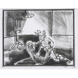 George Coutouvidis (South African 20th Century-) STUDIO CONFRONTATION signed charcoal on paper 43 by