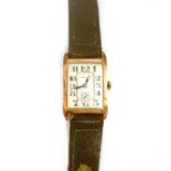 A GENTLEMAN'S CORGEMONT WRISTWATCH, CIRCA 1960 manual, the 25mm long rectangular 9ct gold watch case