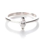 A DIAMOND RING Claw-set to the centre with a certified marquee diamond, weighing 0,33ct, colour D,