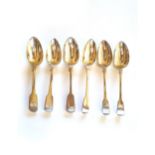 SIX SILVER FIDDLE PATTERN DESSERT SPOONS, VARIOUS MAKERS AND DATES, LONDON 254g all in (6)