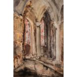 *** Parker (British School 19th-20th Century) CATHEDRAL INTERIOR signed mixed media on paper 94,5 by