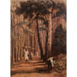 Charles Rolando (Italian/Australian 1844-1893) GATHERING FIREWOOD IN THE FOREST signed oil on canvas