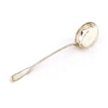 A SILVER FIDDLE AND THREAD PATTERN LADLE 31cm long