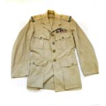 AN RAF WWII PILOTS DESERT TUNIC Tropical RAF Flying Officer's tunic, with removable pilot wings