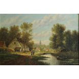 European School ( Late 19th Century-) FOREST PATH AND POND indistinctly signed oil on canvas 38 by
