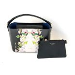 TED BAKER - LONDON HANDBAG 28 by 17 by 12cm Black bovine leather with matching pouch inside.