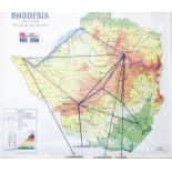 AN AIR RHODESIA MAP In frame with plastic cover. Shows the routing system for the airline, rare.