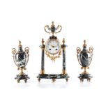 A 19TH CENTURY FRENCH ORMOLU AND GILT-METAL CLOCK GARNITURE, A.D MOUGIN The circular white dial with